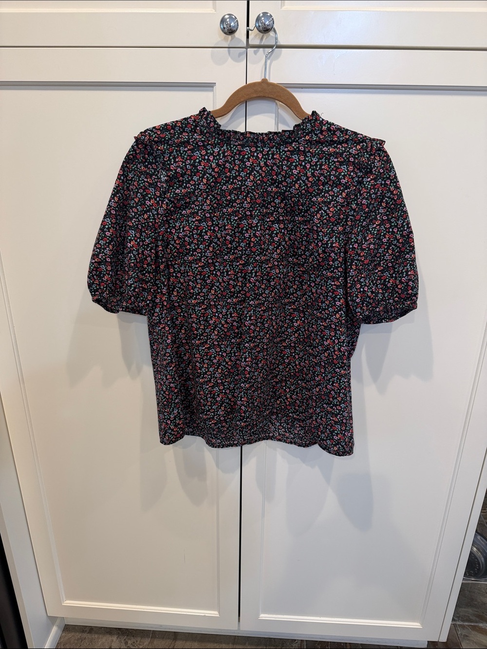 Madewell Black Floral Puff-Sleeve Blouse